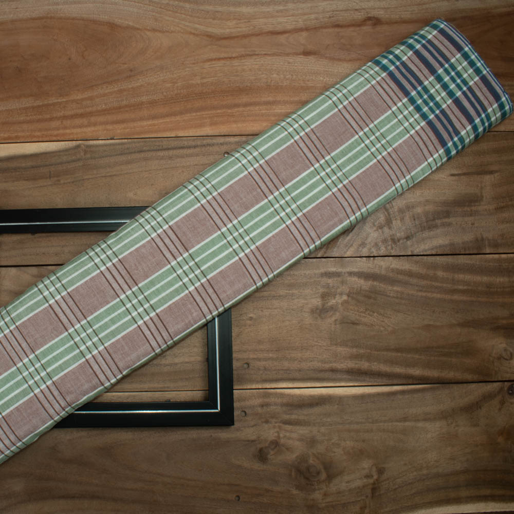 Check Green Brown and Blue Pure Cotton 105 GSM Handwoven Fabric