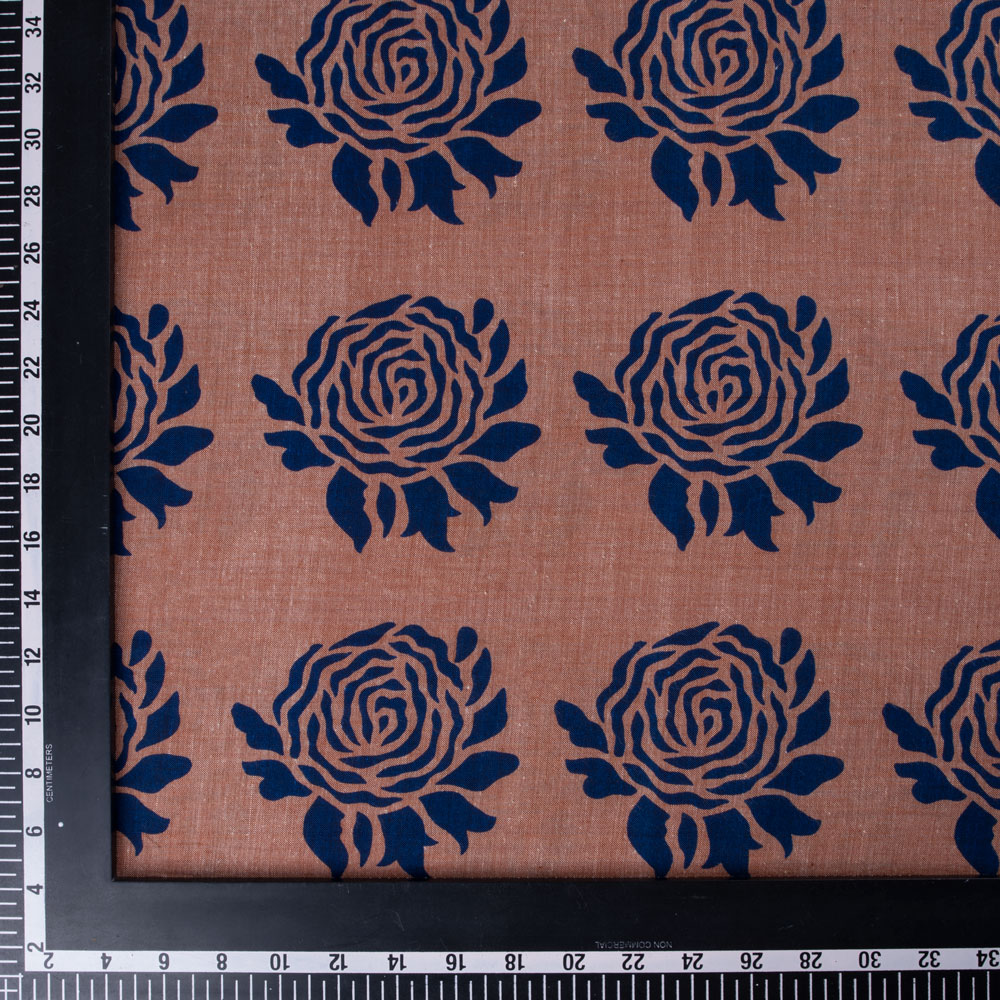 ROSE BROWN SCREENPRINTED COTTON KHADI 84 GSM HANDWOVEN FABRIC