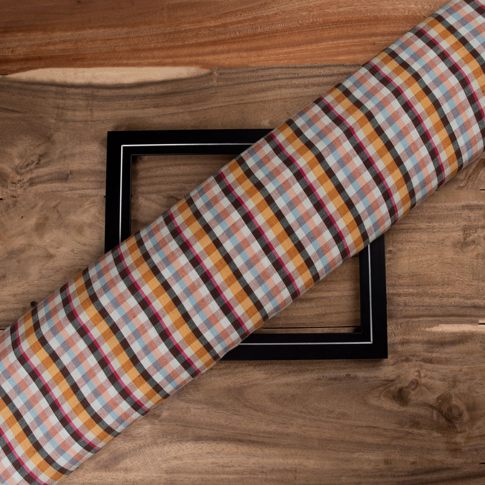 Check Twill Multi Colour Pure Cotton 115 GSM Handwoven Fabric