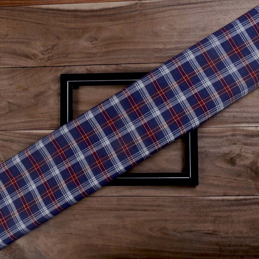 CHECK BLUE PURE COTTON 88 GSM HANDWOVEN FABRIC
