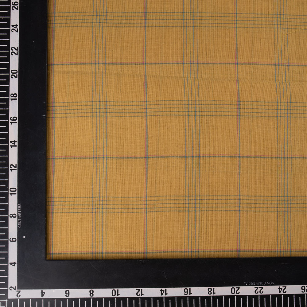 CHECK MUSTARD YELLOW PURE COTTON 60 GSM HANDWOVEN FABRIC