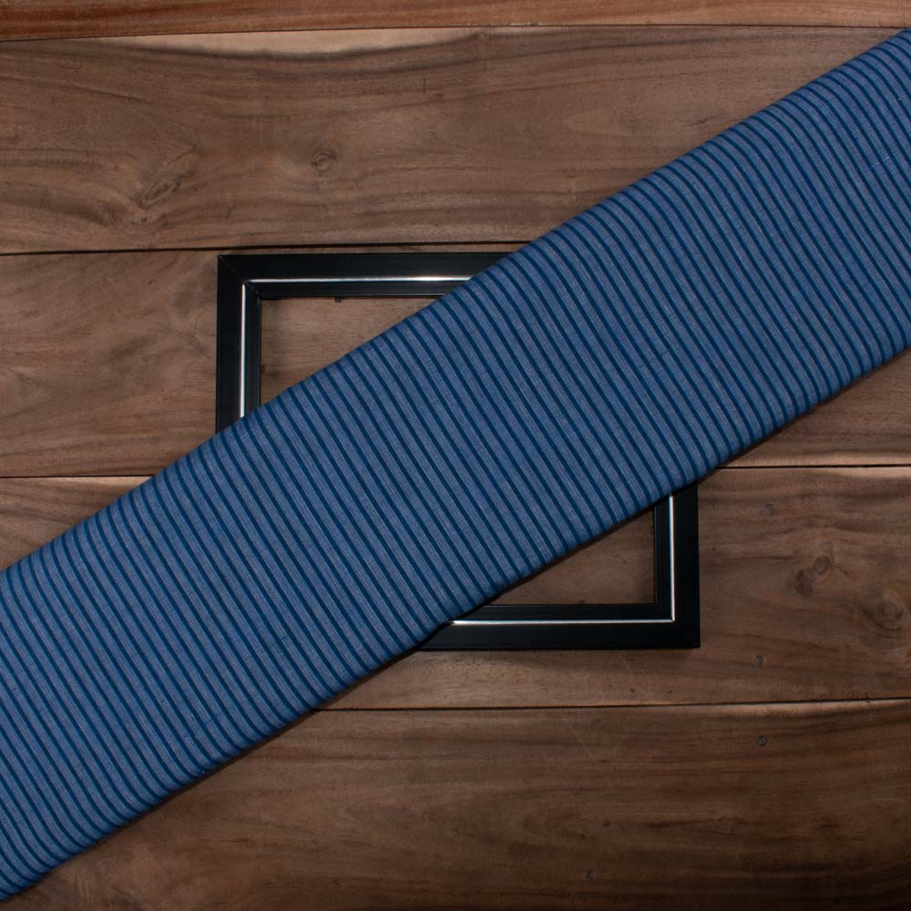 Stripe Blue Khadi Cotton 130 gsm Handwoven Fabric