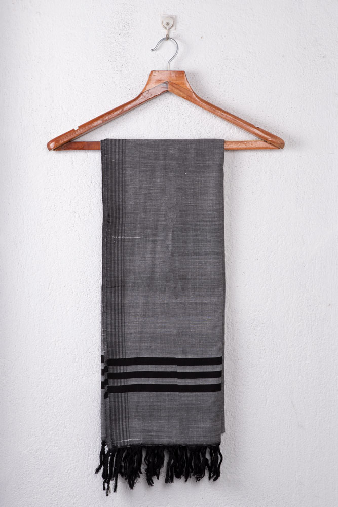 Stripe Grey Black Handwoven Pure Cotton Scarf