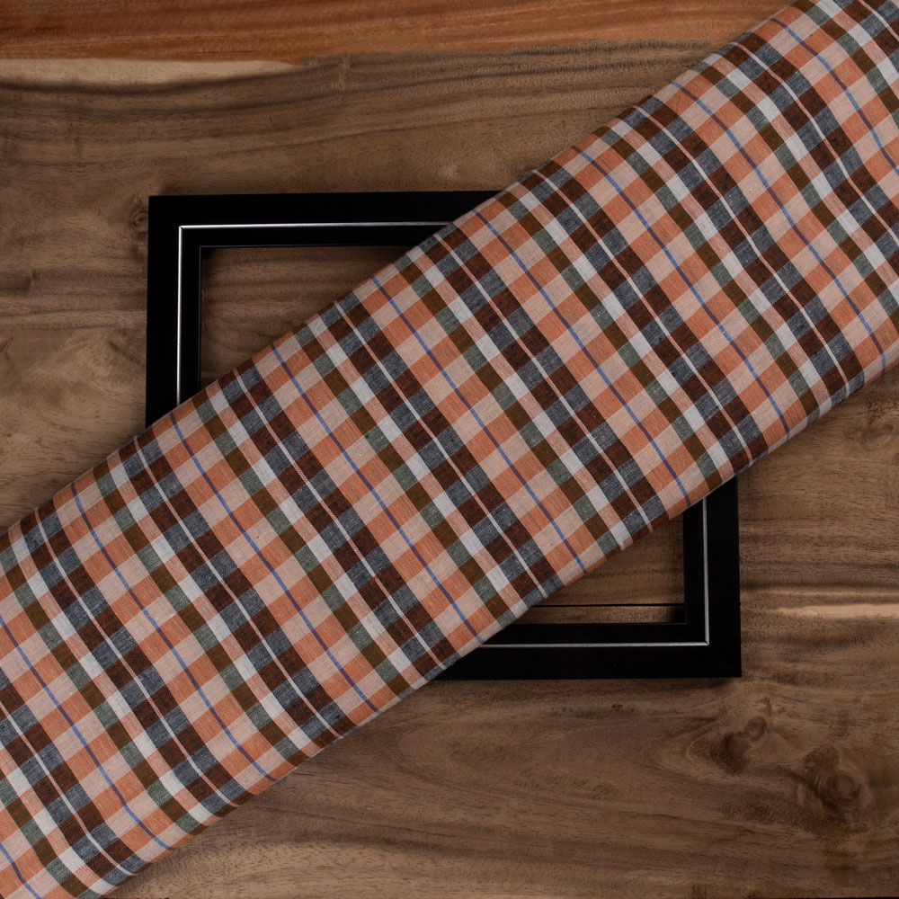 Check Orange & Black Pure Cotton 92 GSM Handwoven Fabric 290