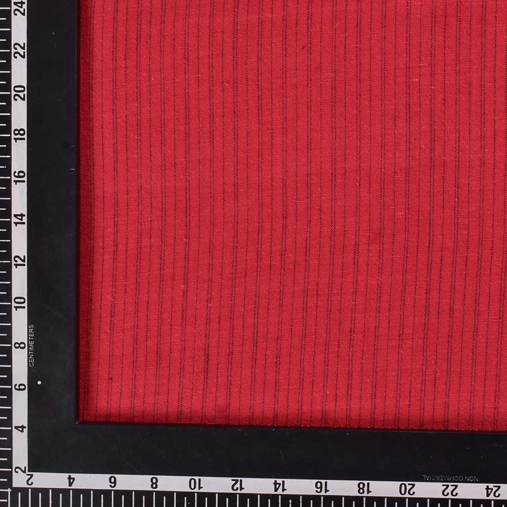 PINSTRIPE RED KHADI COTTON 103 GSM HANDWOVEN FABRIC