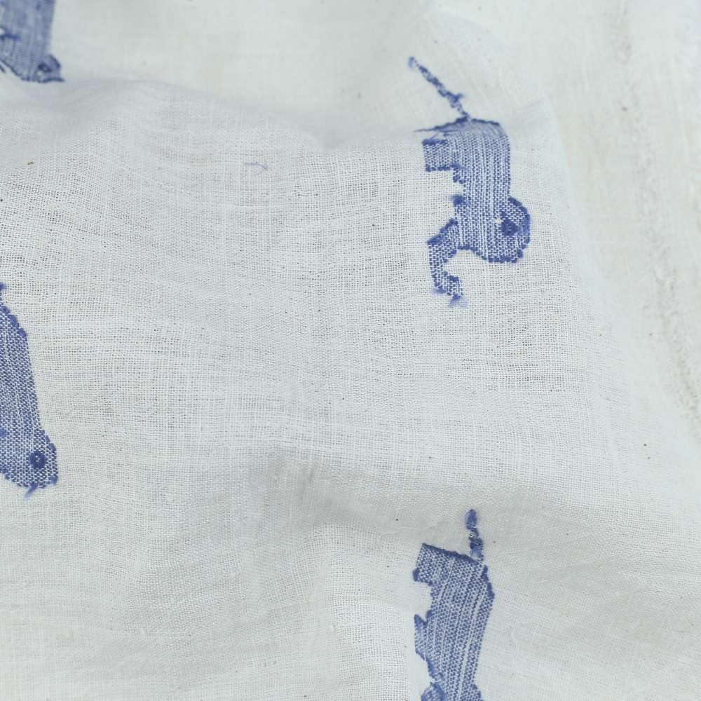 Geometric Elephant Cream Jamdani Pure Khadi 118 GSM Fabric