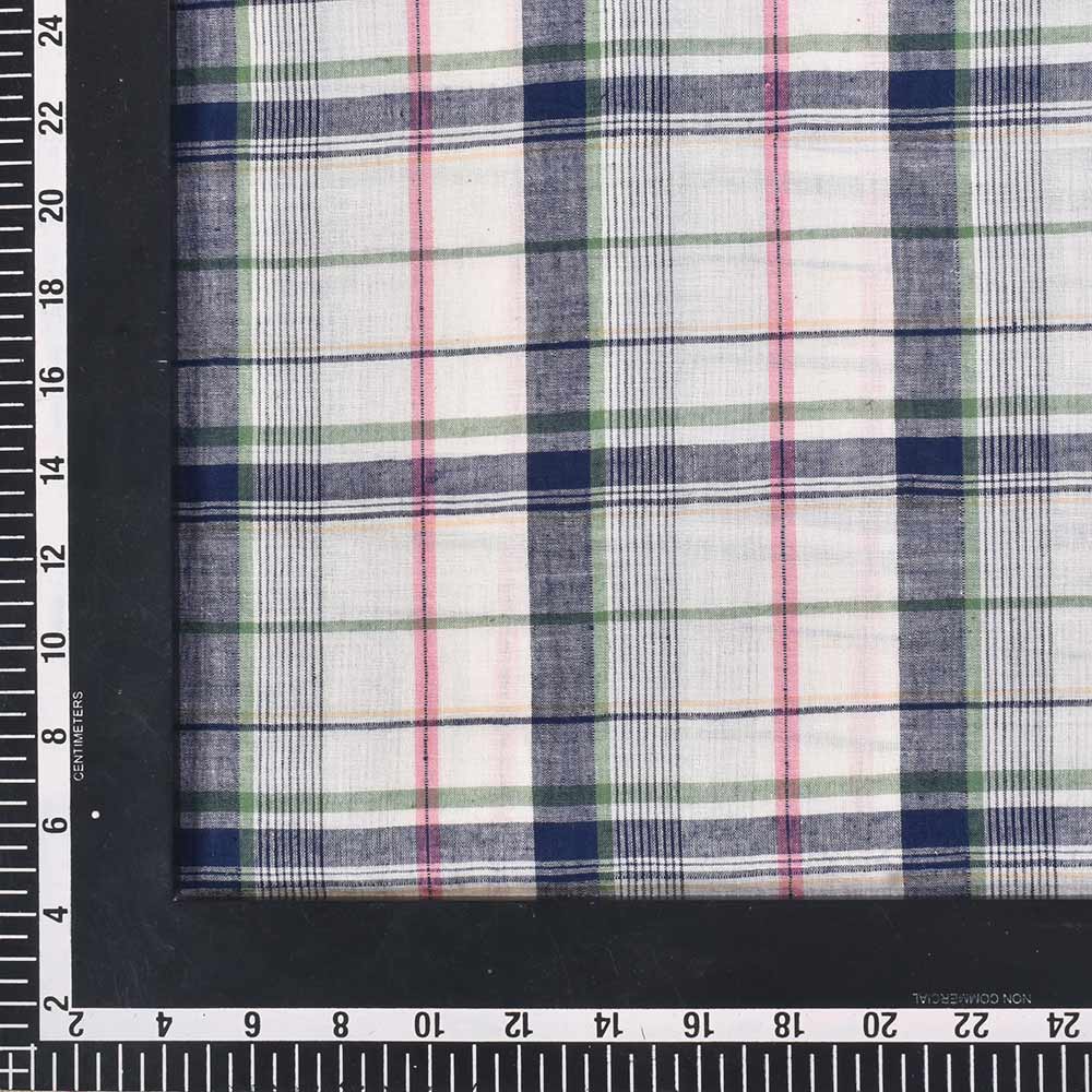 CHECK MULTICOLOUR & WHITE PURE COTTON 66 GSM HANDWOVEN FABRIC