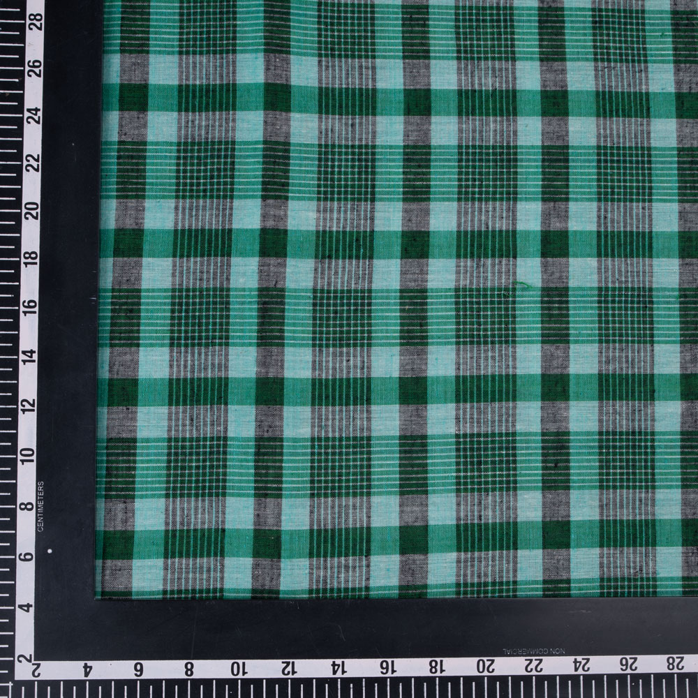 CHECK GREEN PURE COTTON 66 GSM HANDWOVEN FABRIC 240