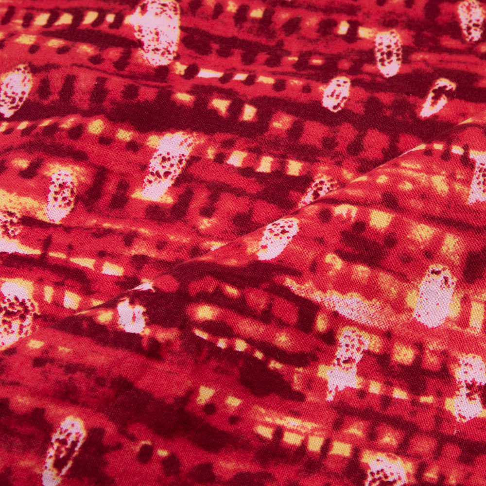 ABSTRACT RED SCREENPRINTED COTTON KHADI 120 GSM HANDWOVEN FABRIC
