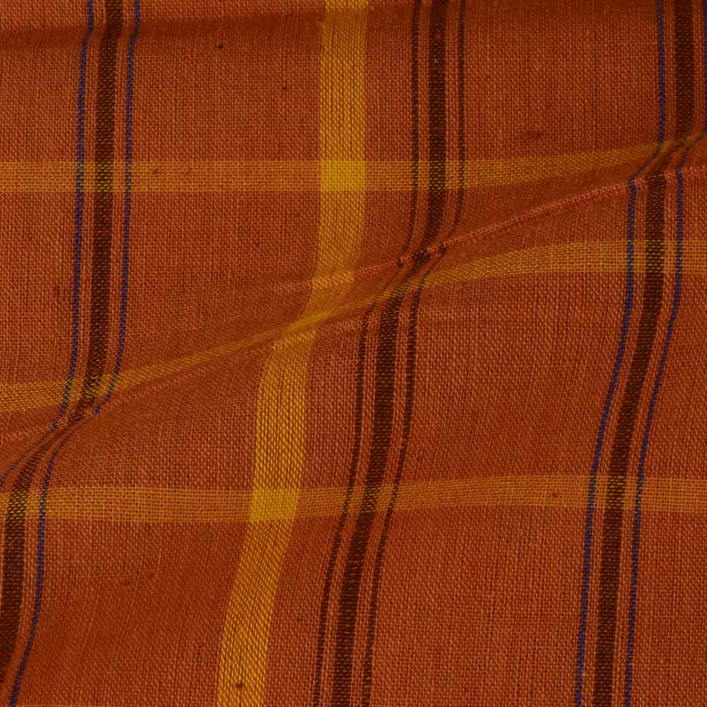 CHECK MUSTARD PURE COTTON 107 GSM HANDWOVEN FABRIC