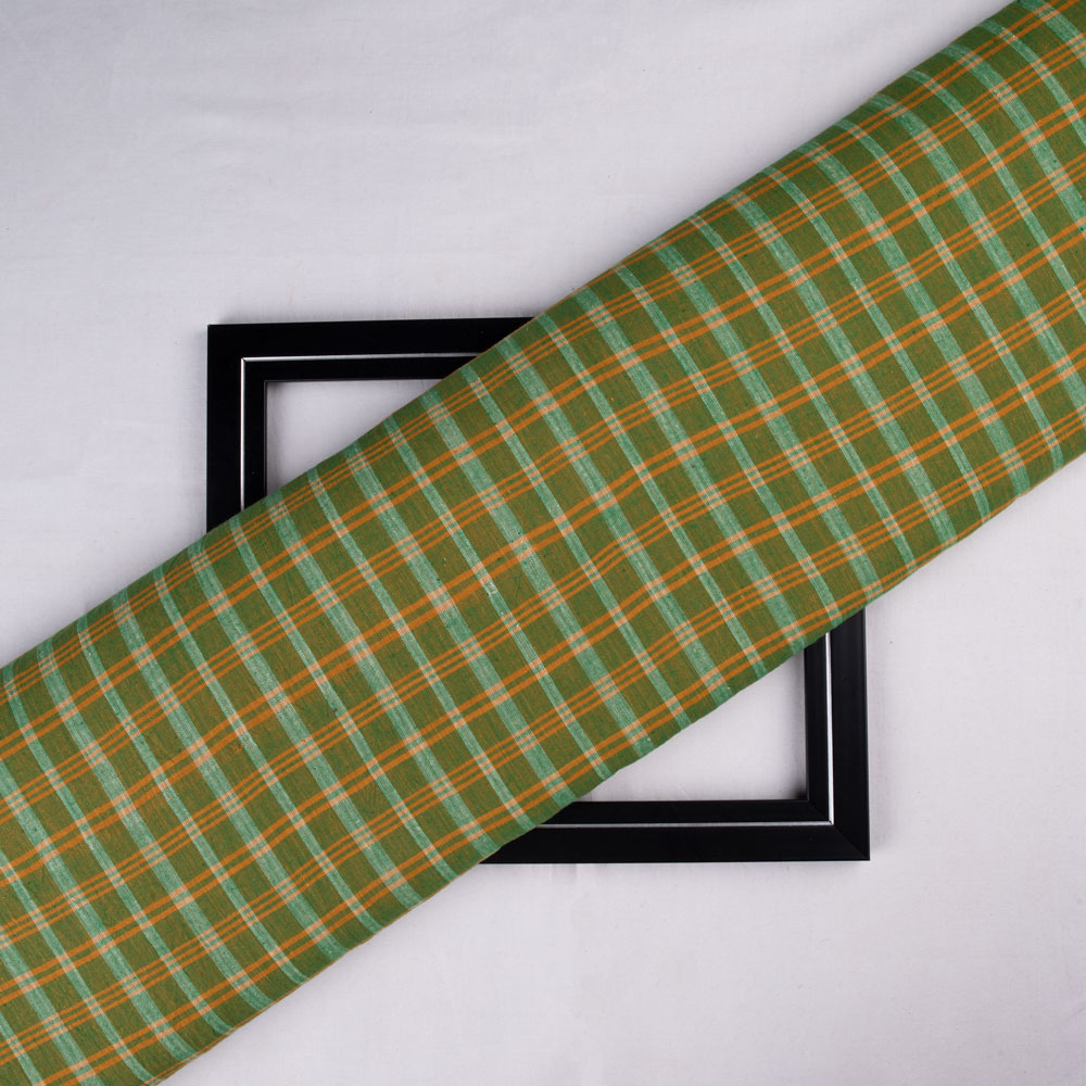 Check Green Pure Cotton 95 GSM Handwoven Fabric 235