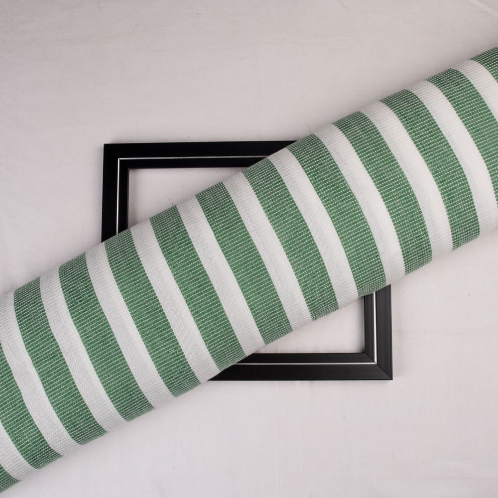 Stripe Green & White Honeycomb Weave Pure Cotton 105 GSM  Fabric