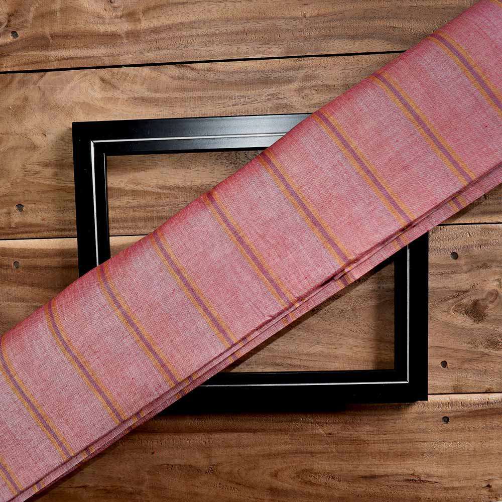 Stripe Red Mercerised Cotton 72 GSM Handwoven Fabric