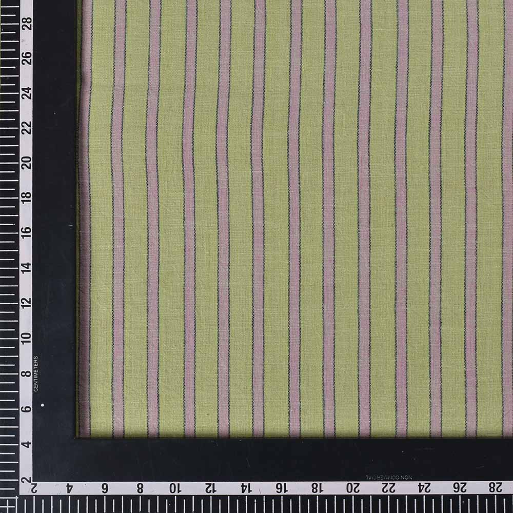 STRIPE GREEN PINK PURE COTTON 95 GSM HANDWOVEN FABRIC