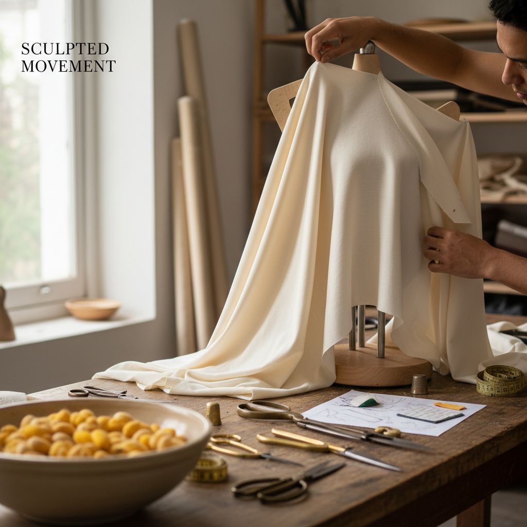 Eri silk fabric showcasing a bouncy drape and fluid garment silhouette for movement.