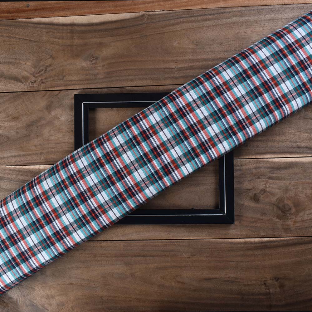 Check Multicolour Pure Cotton 95 GSM Handwoven Fabric 484