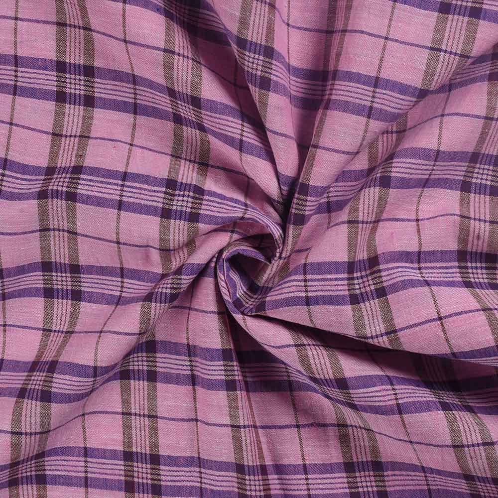 Check Pink & Purple Pure Cotton 102 GSM Handwoven Fabric