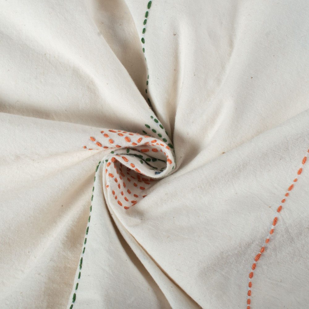 Off White Khadi Cotton Floating Diamond Trail 150 GSM Handwoven Kantha Fabric