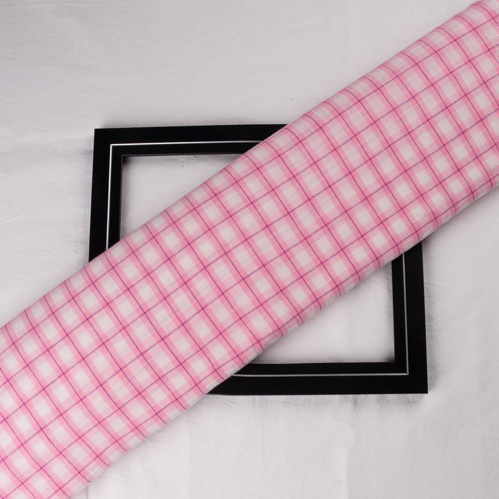 Check Pink Pure Cotton 82 GSM Handwoven Fabric
