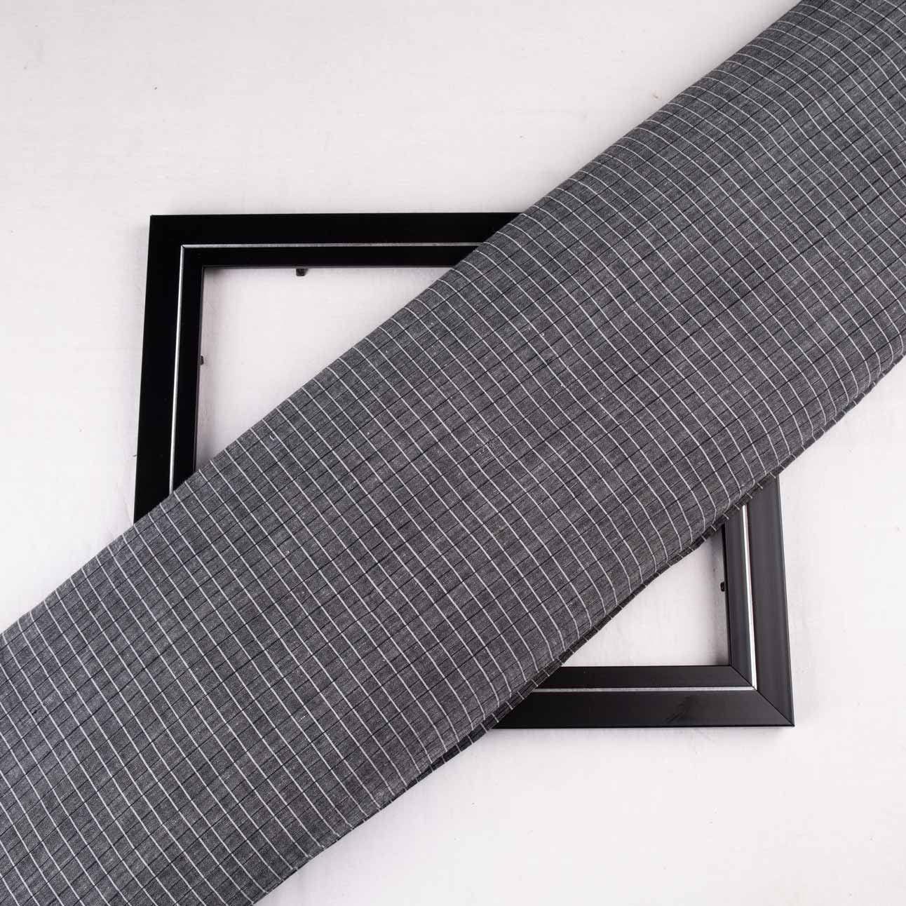 Check Grey White Pure Cotton 81 GSM Handwoven Fabric