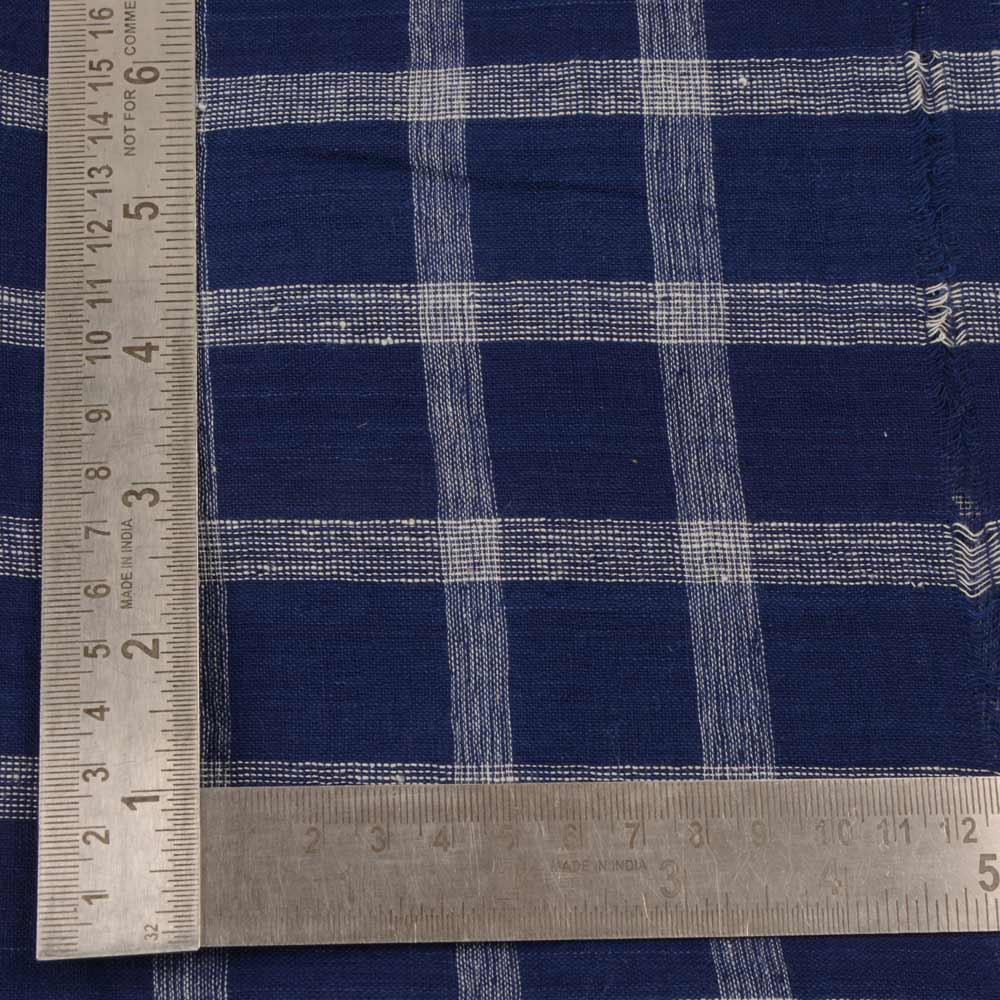 CHECK DARK BLUE & WHITE PURE COTTON 88 GSM HANDWOVEN FABRIC