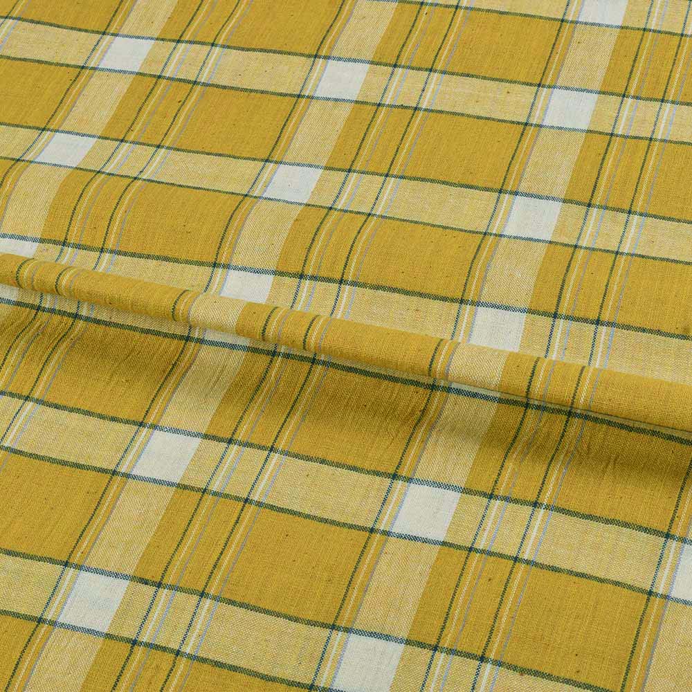 CHECK YELLOW PURE COTTON 93 GSM HANDWOVEN FABRIC 23