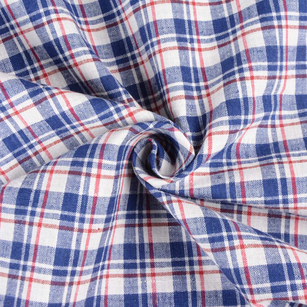 Check Blue White & Red Khadi Fabric - 124 GSM Handspun & Handwoven