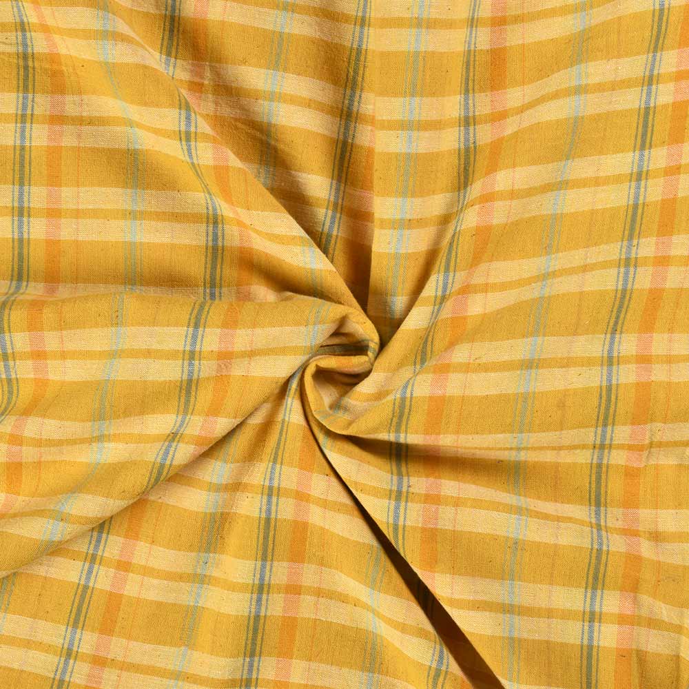 Check Yellow Pure Cotton 94 GSM Handwoven Fabric