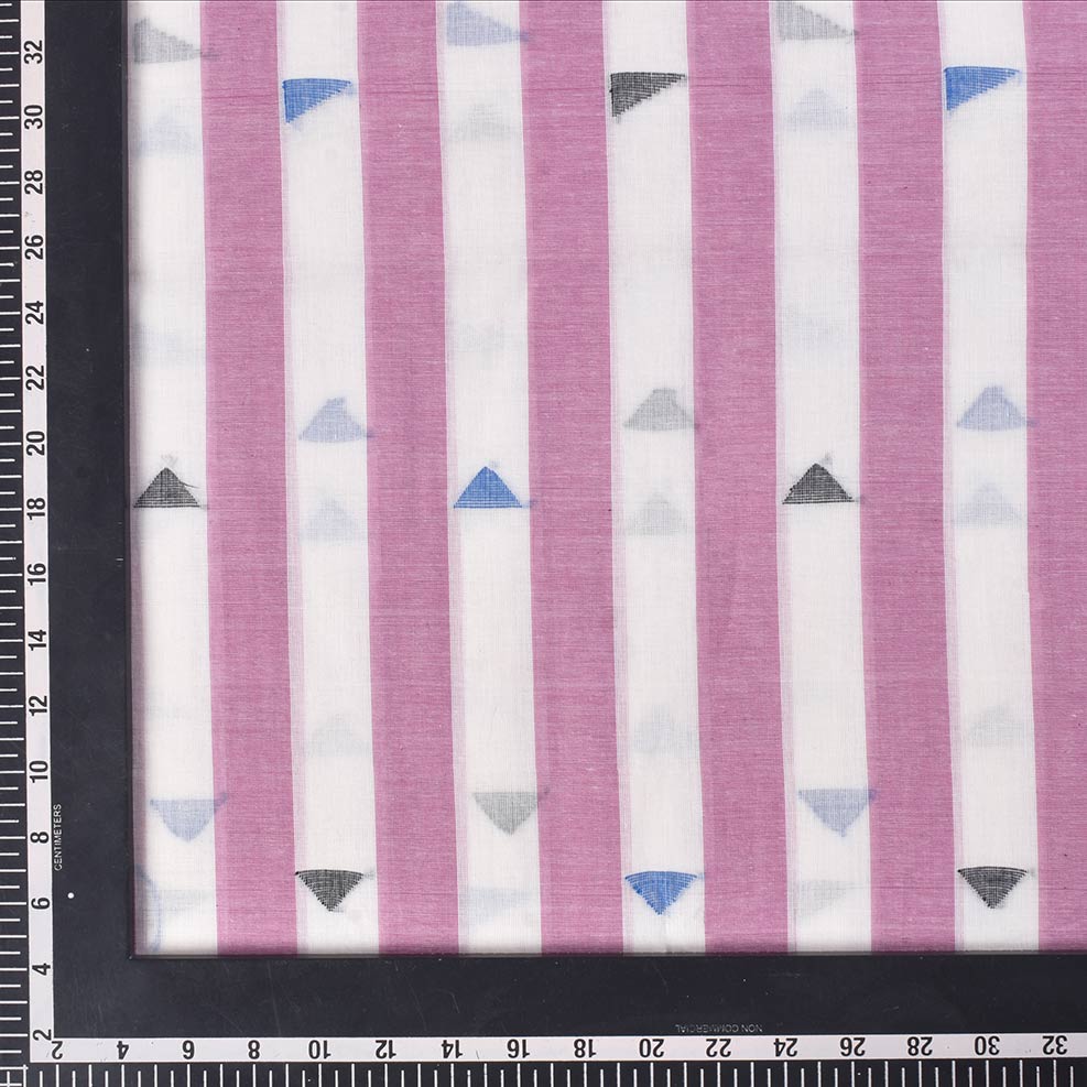 STRIPE PINK & WHITE GEOMETRIC JAMDANI PURE COTTON 56 GSM HANDWOVEN FABRIC