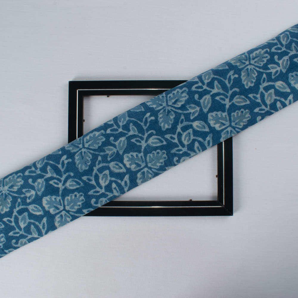 Natural Indigo Blue Block Printed Organic Khadi 174 GSM Handwoven Fabric