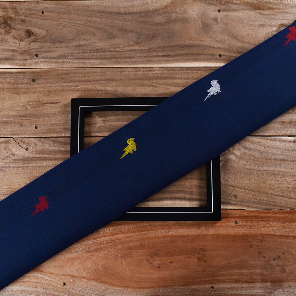 Geometric Navy Blue Jamdani Pure Cotton 60 GSM Handwoven Fabric