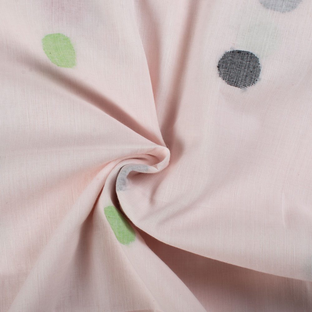 Plain Pink Pure Cotton 55 GSM Multicolor Circle Motif Jamdani Fabric