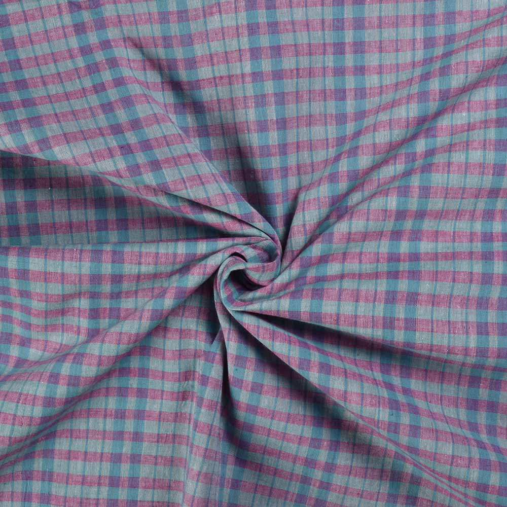 CHECK GREEN PINK PURE COTTON 72 GSM HANDWOVEN FABRIC