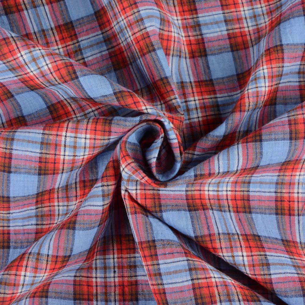Check Blue & Red Pure Handwoven Cotton 70 GSM Fabric