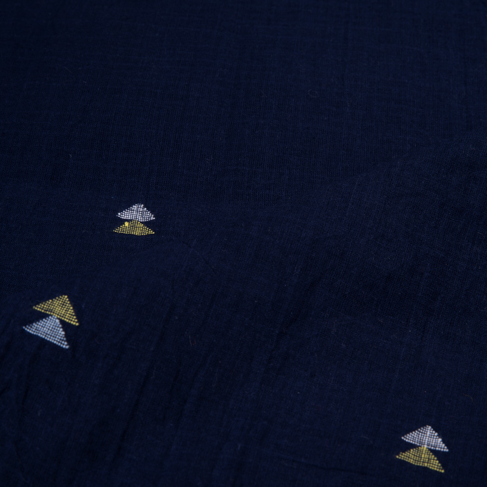 GEOMETRIC NAVY BLUE JAMDANI PURE COTTON 64 GSM FABRIC