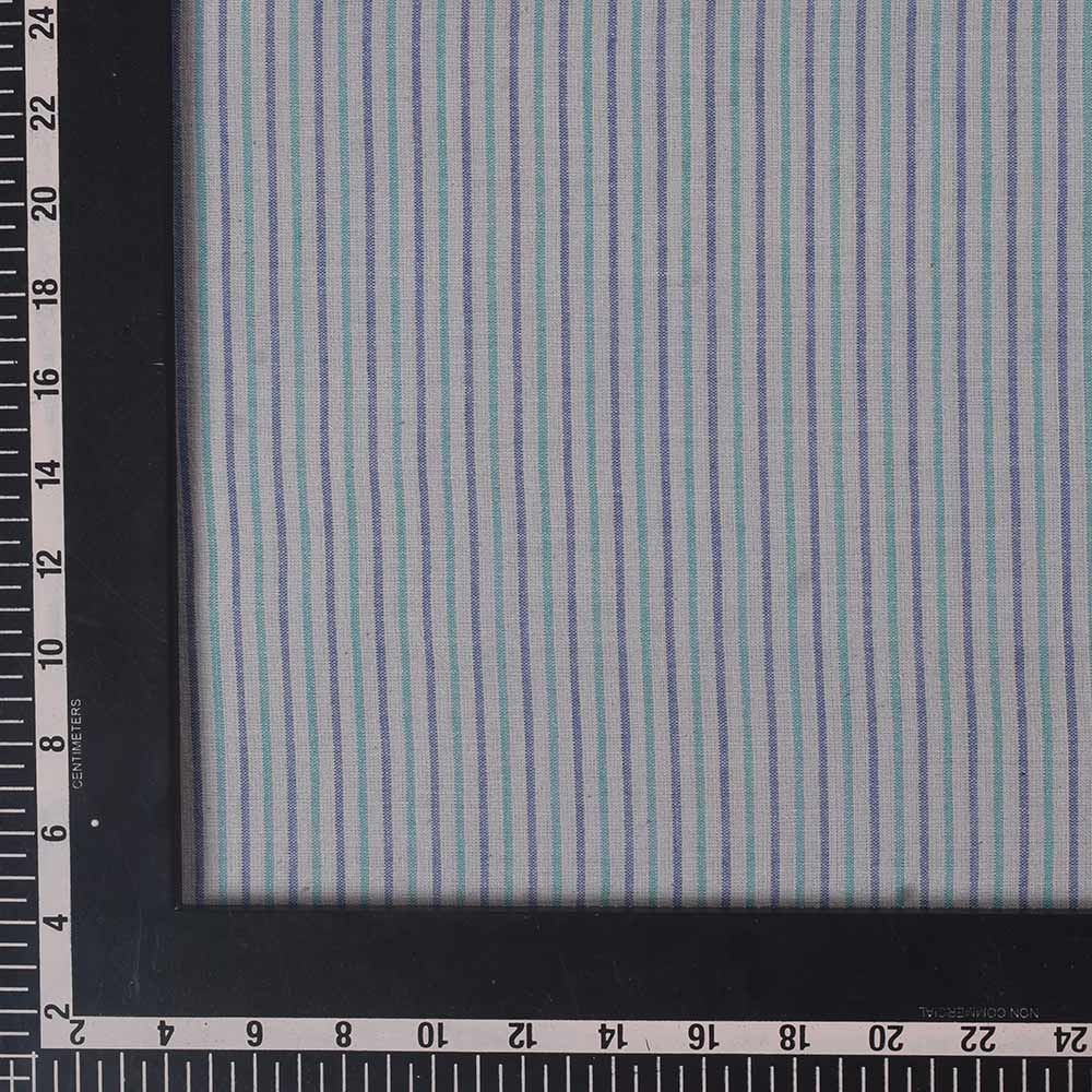 STRIPE BLUE GREEN & WHITE PURE COTTON 84 GSM HANDWOVEN FABRIC