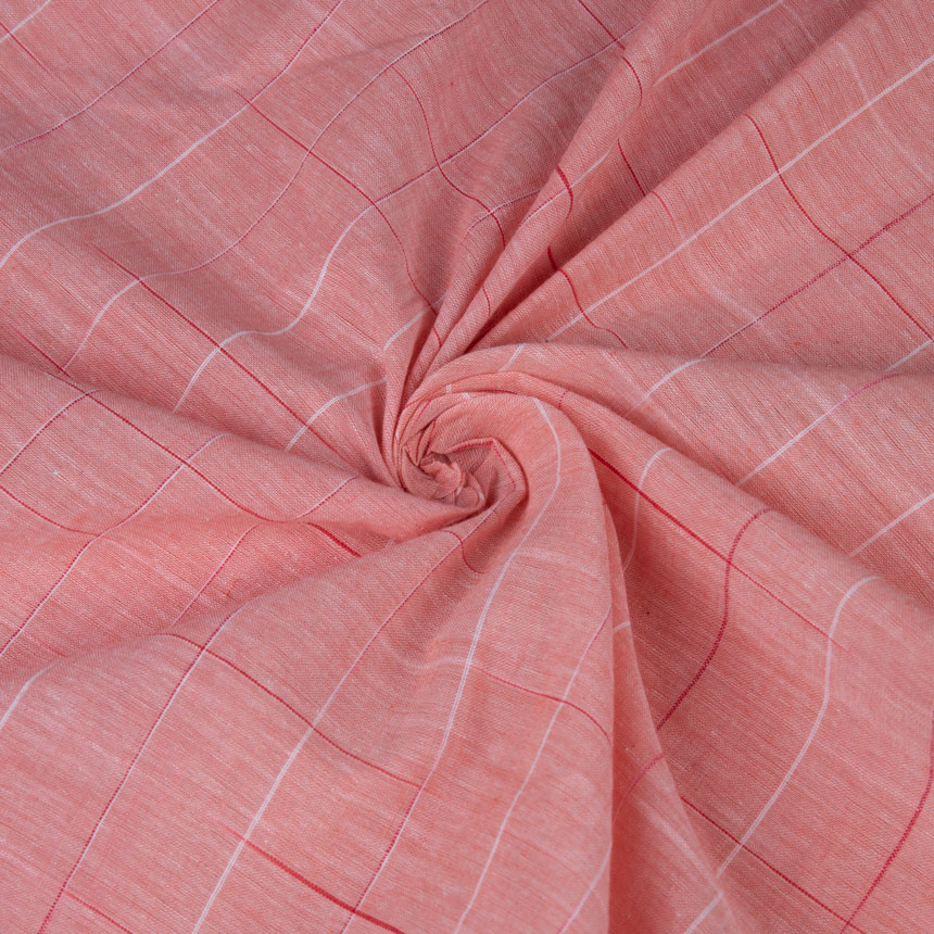 Check Pink Yarn Tie Dye 66 GSM Pure Cotton Fabric