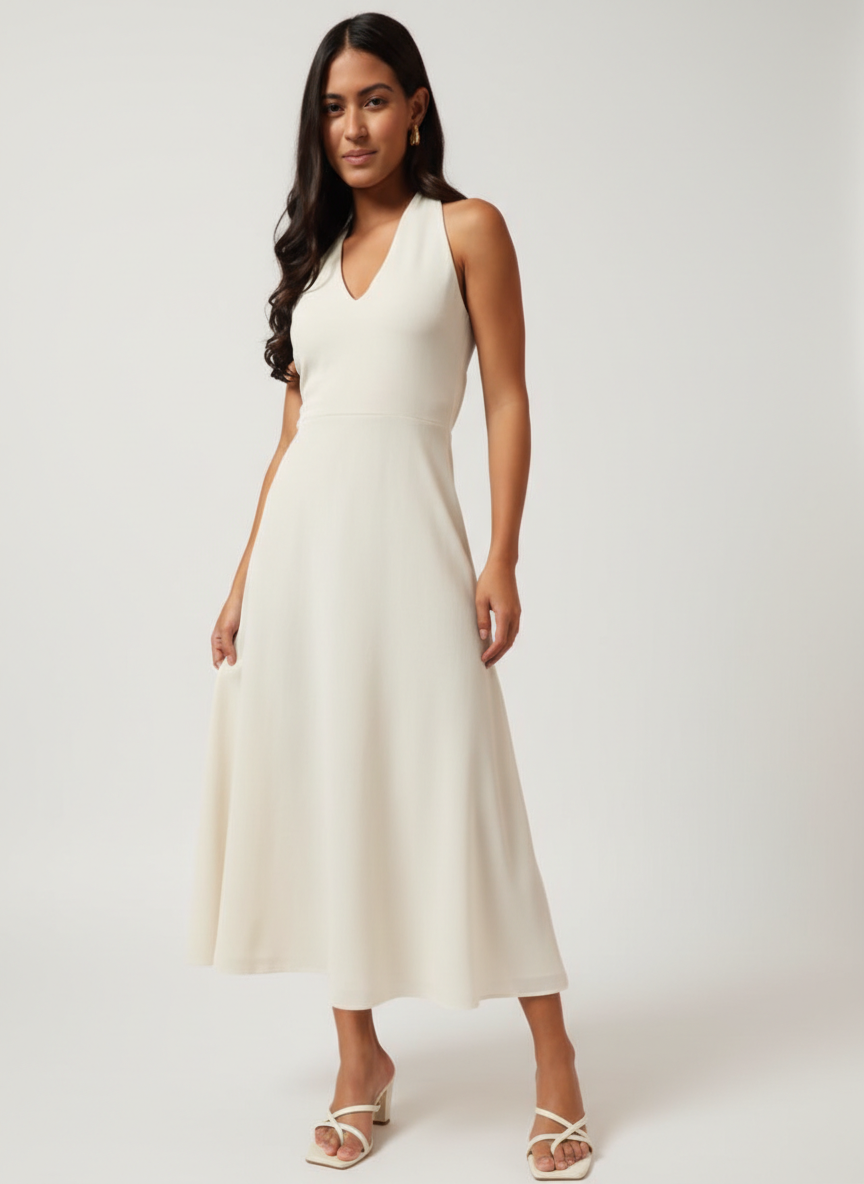 Deep V-Neck Midi Dress