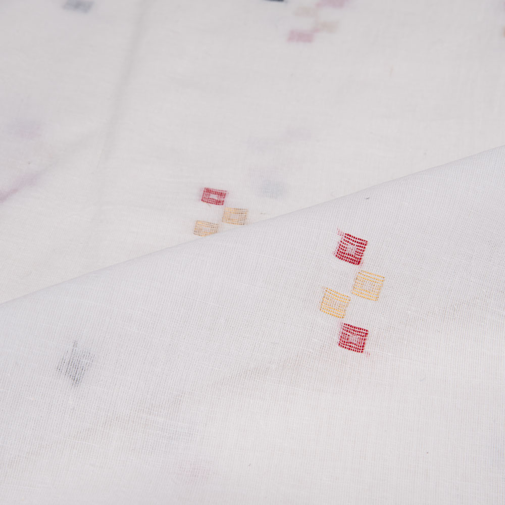 GEOMETRIC WHITE JAMDANI PURE COTTON 56 GSM HANDWOVEN FABRIC 205
