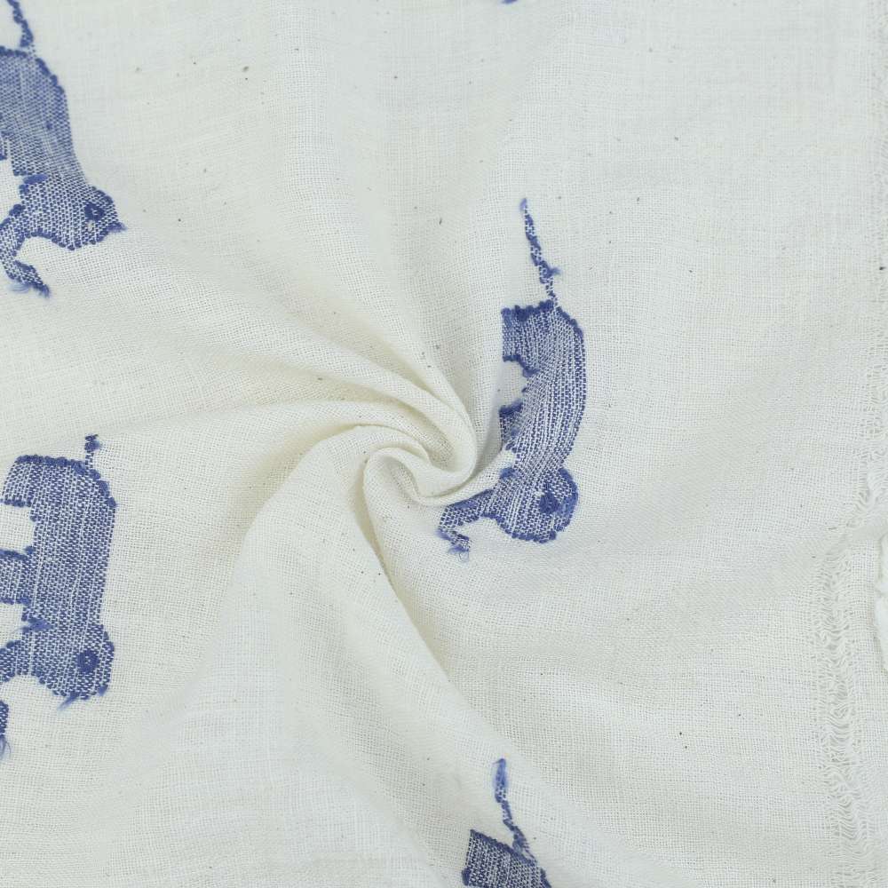 Geometric Elephant Cream Jamdani Pure Khadi 118 GSM Fabric