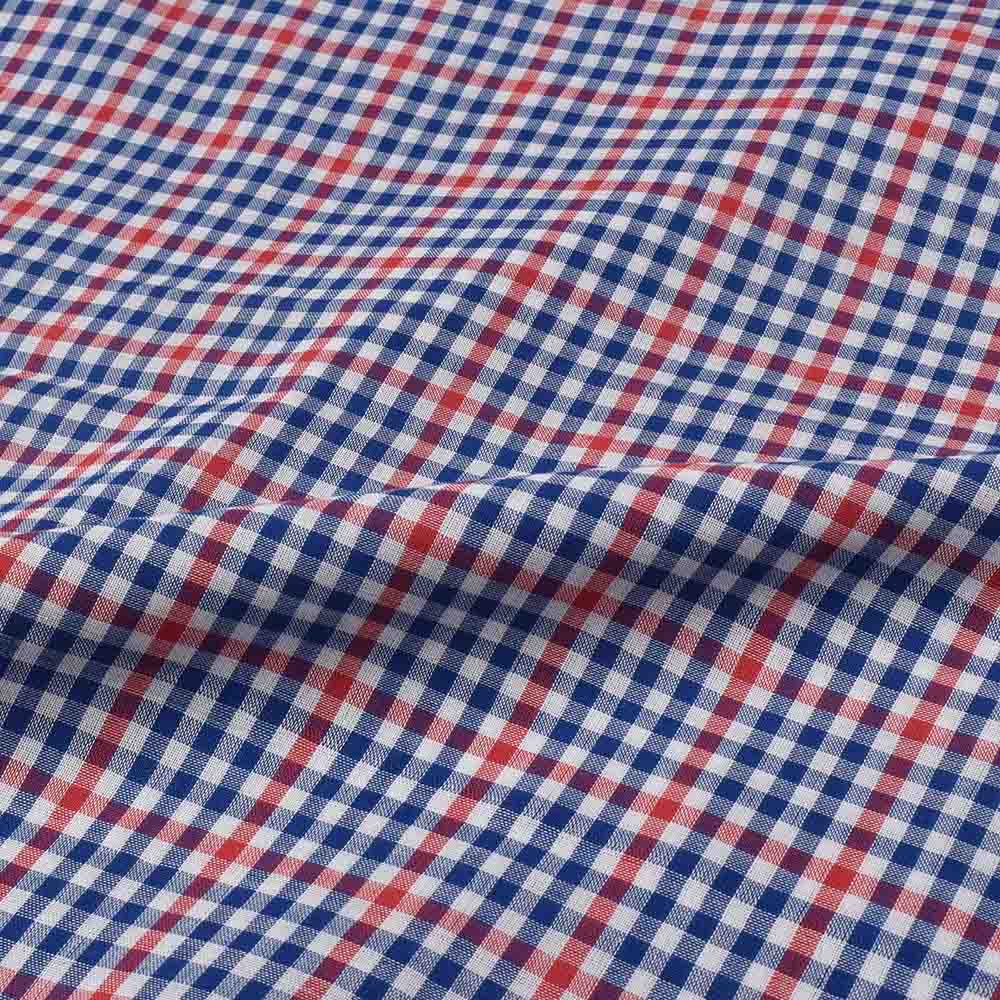 CHECK WHITE BLUE AND RED PURE COTTON 103 GSM HANDWOVEN FABRIC