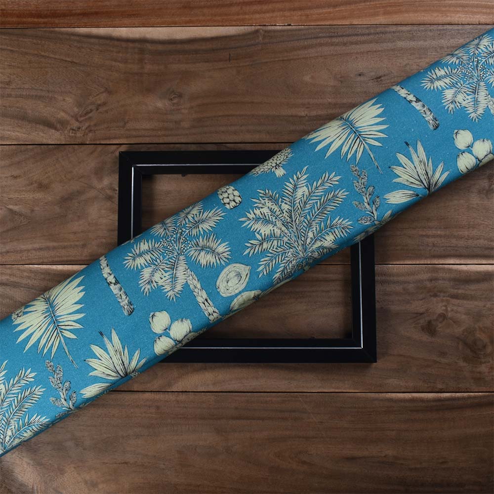 Abstract Blue Digital Printed Khadi Cotton 120 GSM Handwoven Fabric