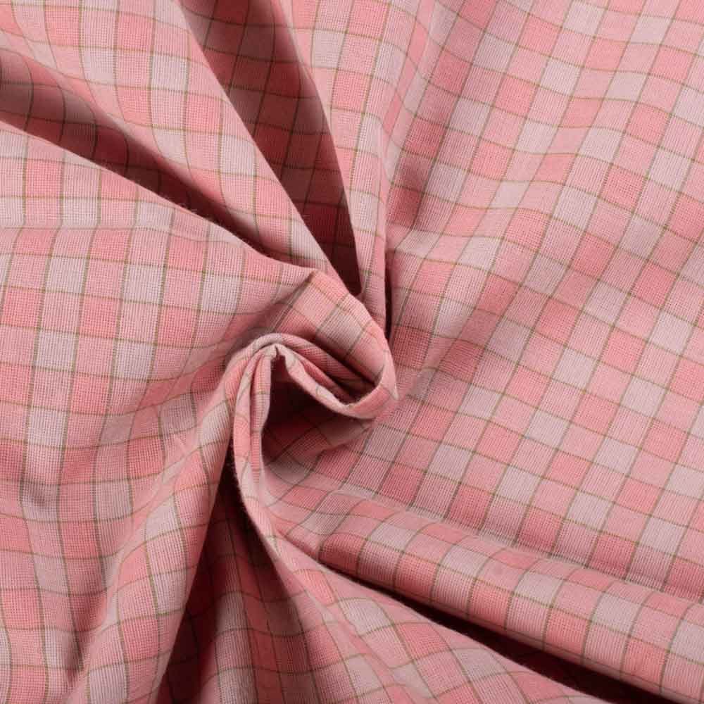 Check Pink & White 60 GSM Pure Cotton Handwoven Fabric 919