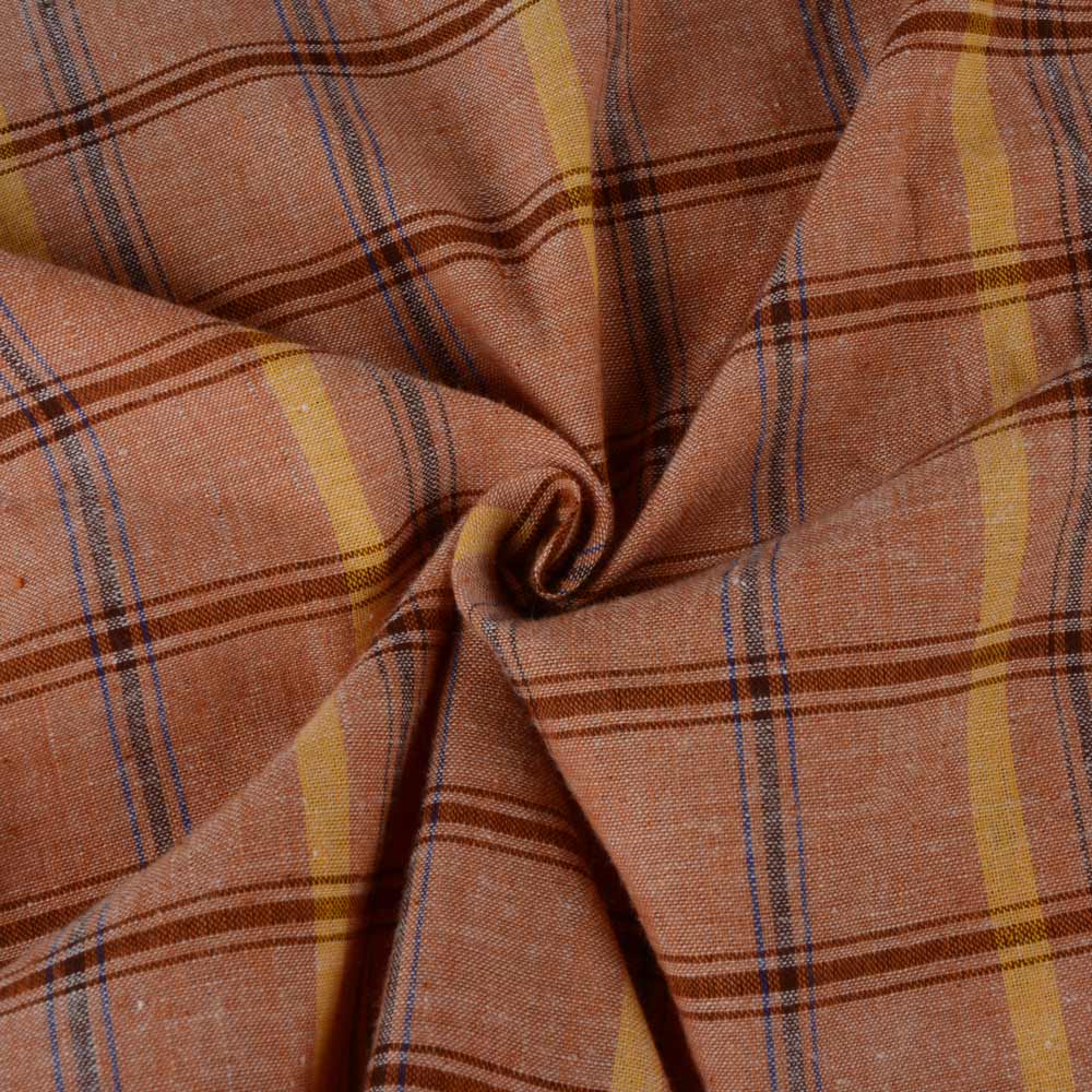 Check Light Brown Pure Cotton 102 GSM Handwoven Fabric