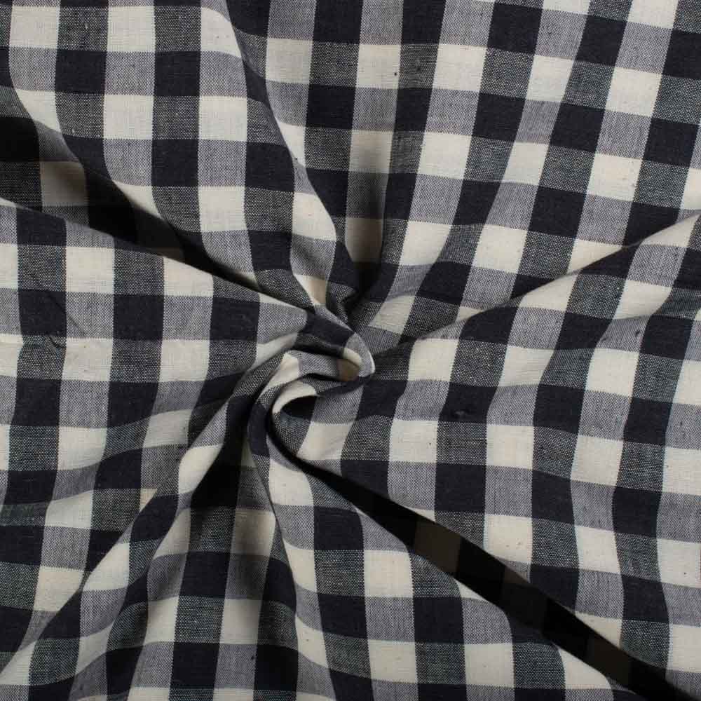 Check Black Grey White Cotton Khadi 120 GSM Handwoven Fabric 749