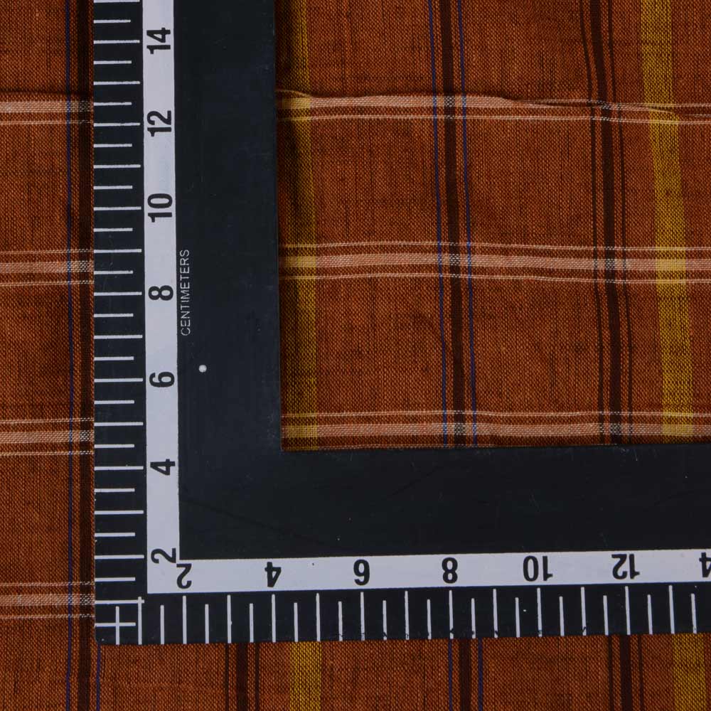CHECK BROWN PURE COTTON 104 GSM HANDWOVEN FABRIC 152