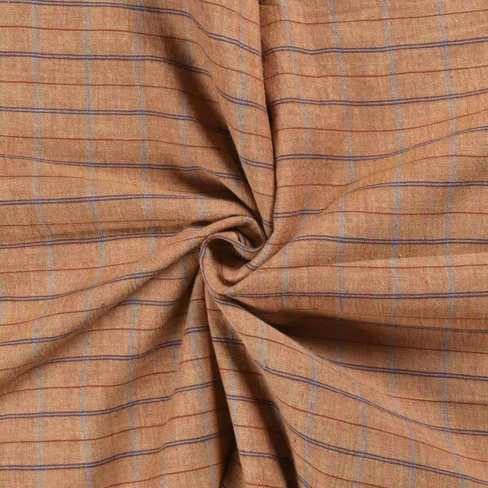 Check Brown Pure Cotton 104 GSM Handwoven Fabric