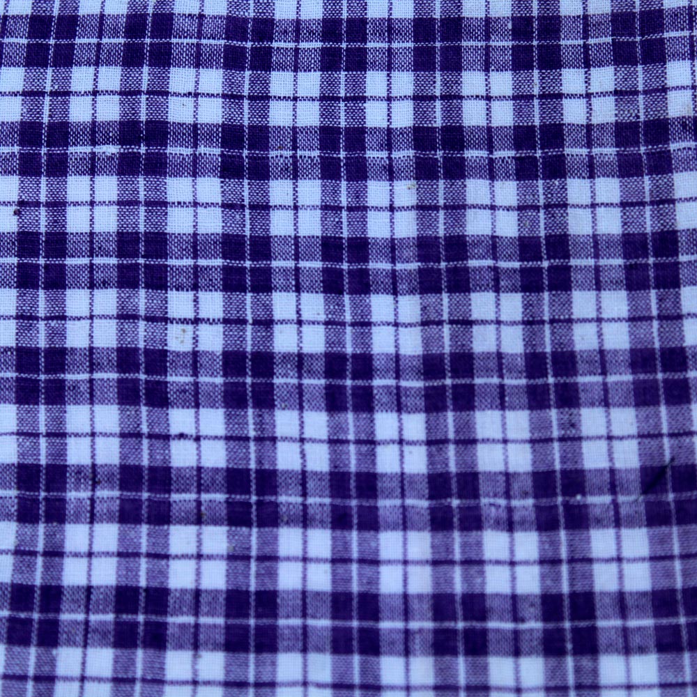 Check Blue Pure Cotton 105 GSM Handwoven Fabric