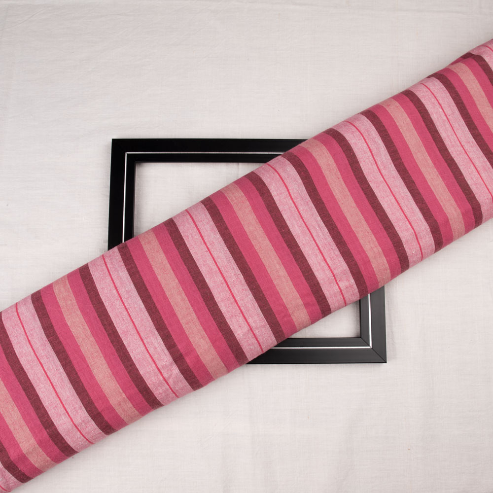 Stripe Red Pure Cotton 96 GSM Handwoven Fabric