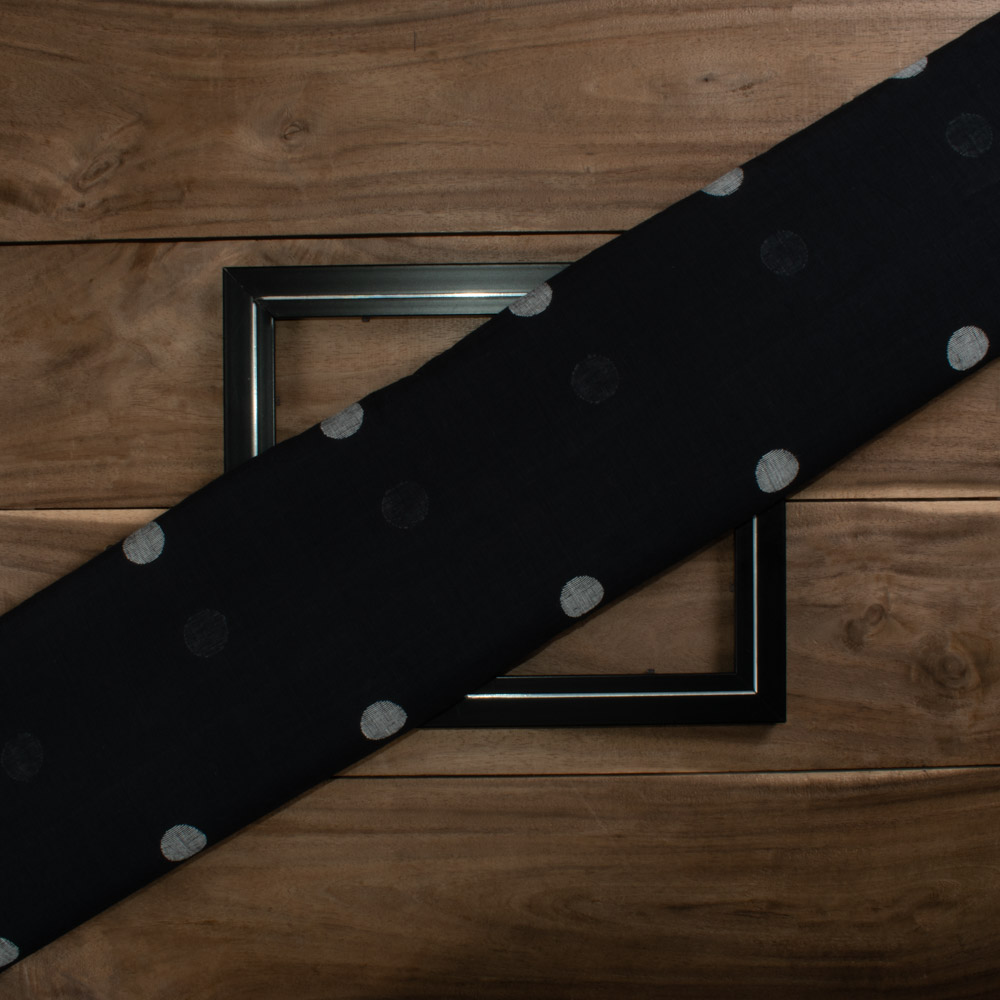 Circle Black Jamdani Pure Cotton 65 GSM Handwoven Fabric 